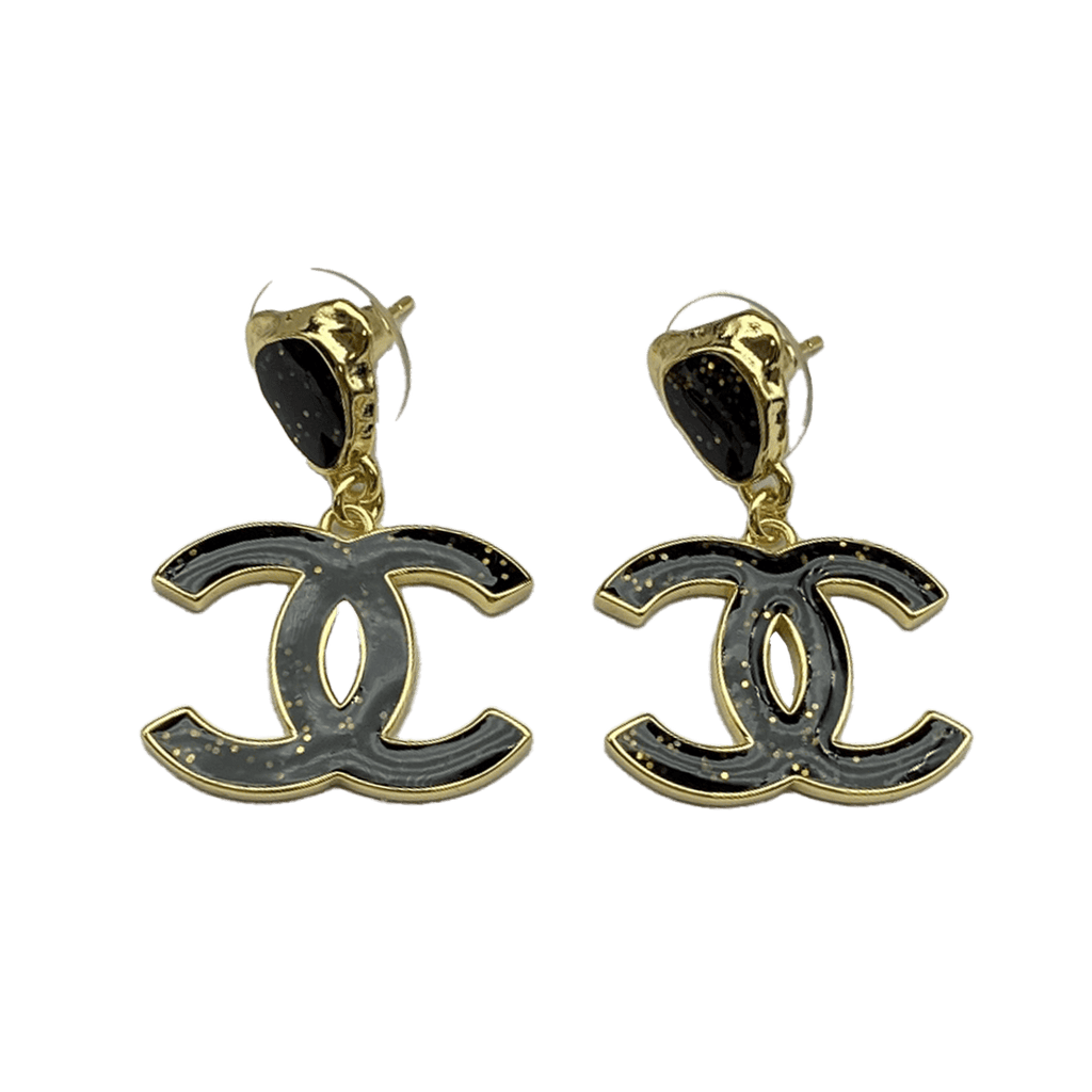 18K  Chanel Classic Black Dangle Earrings