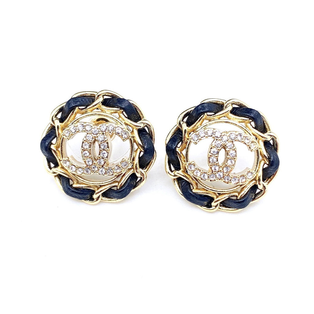 18K  Chanel Black Leather Earrings