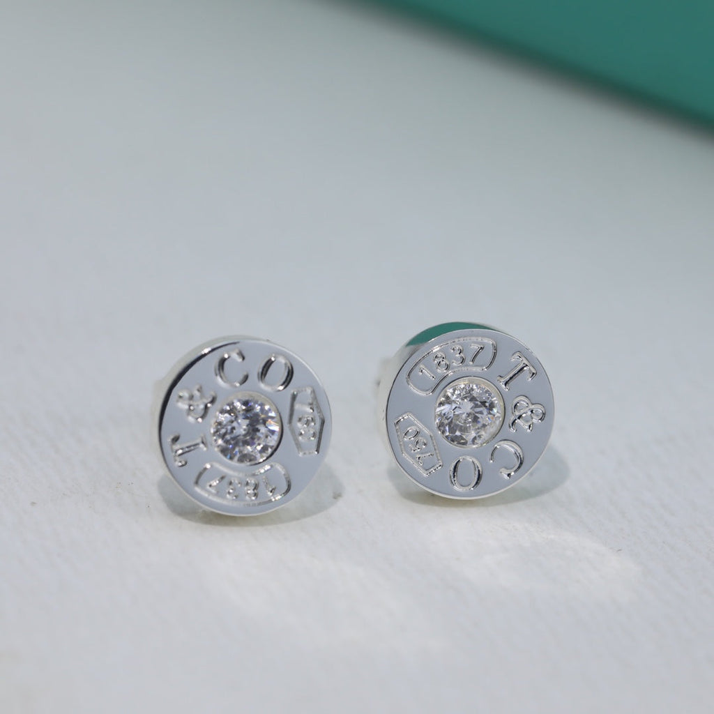 18K Tiffany 1837 Diamond Earrings