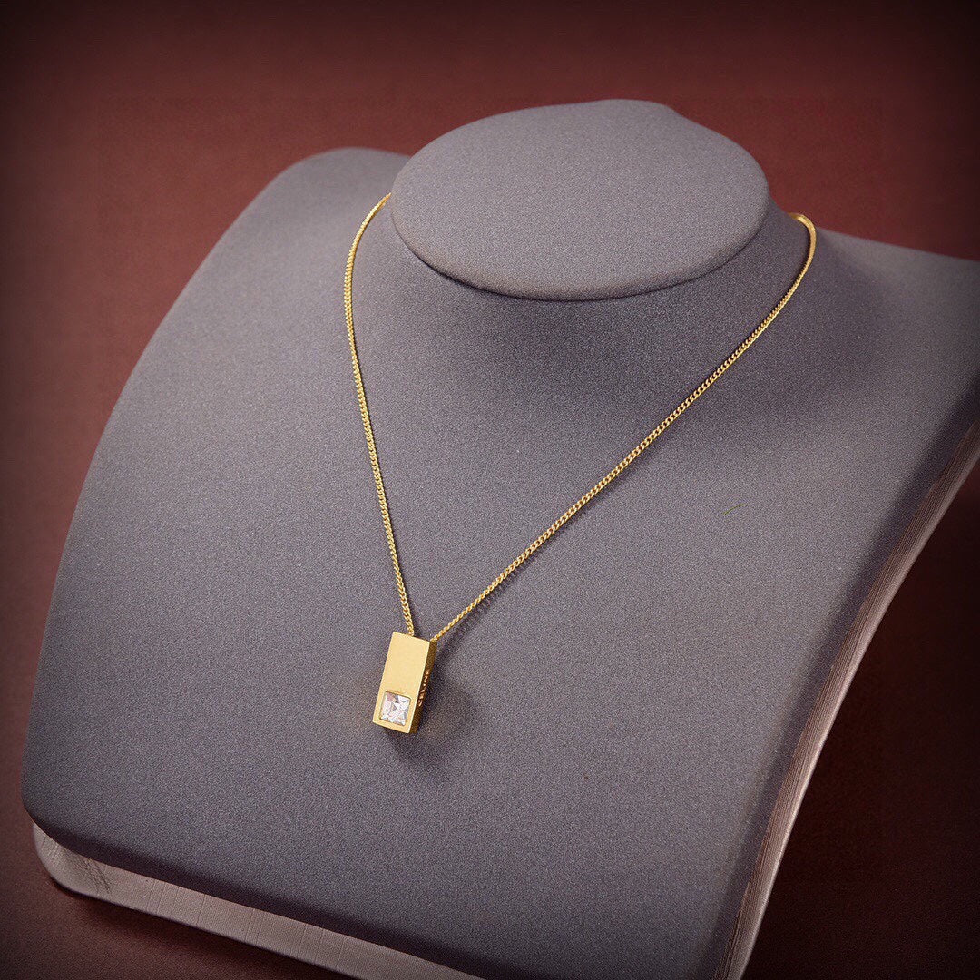 18K Celine Sentimental Double Square Diamond Necklace
