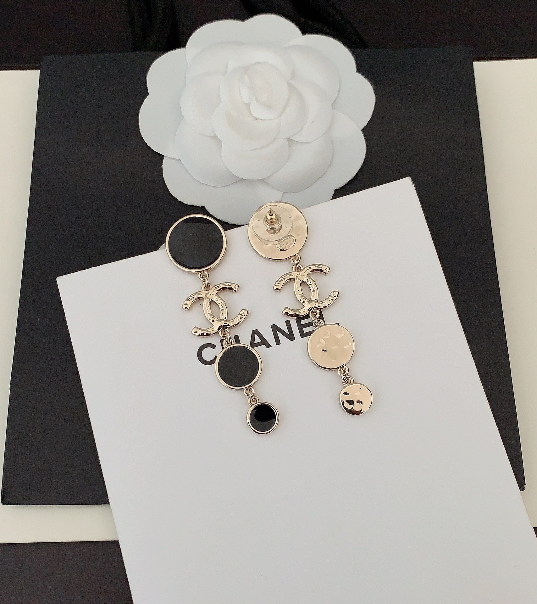 18K  Chanel Black Crystals Earrings