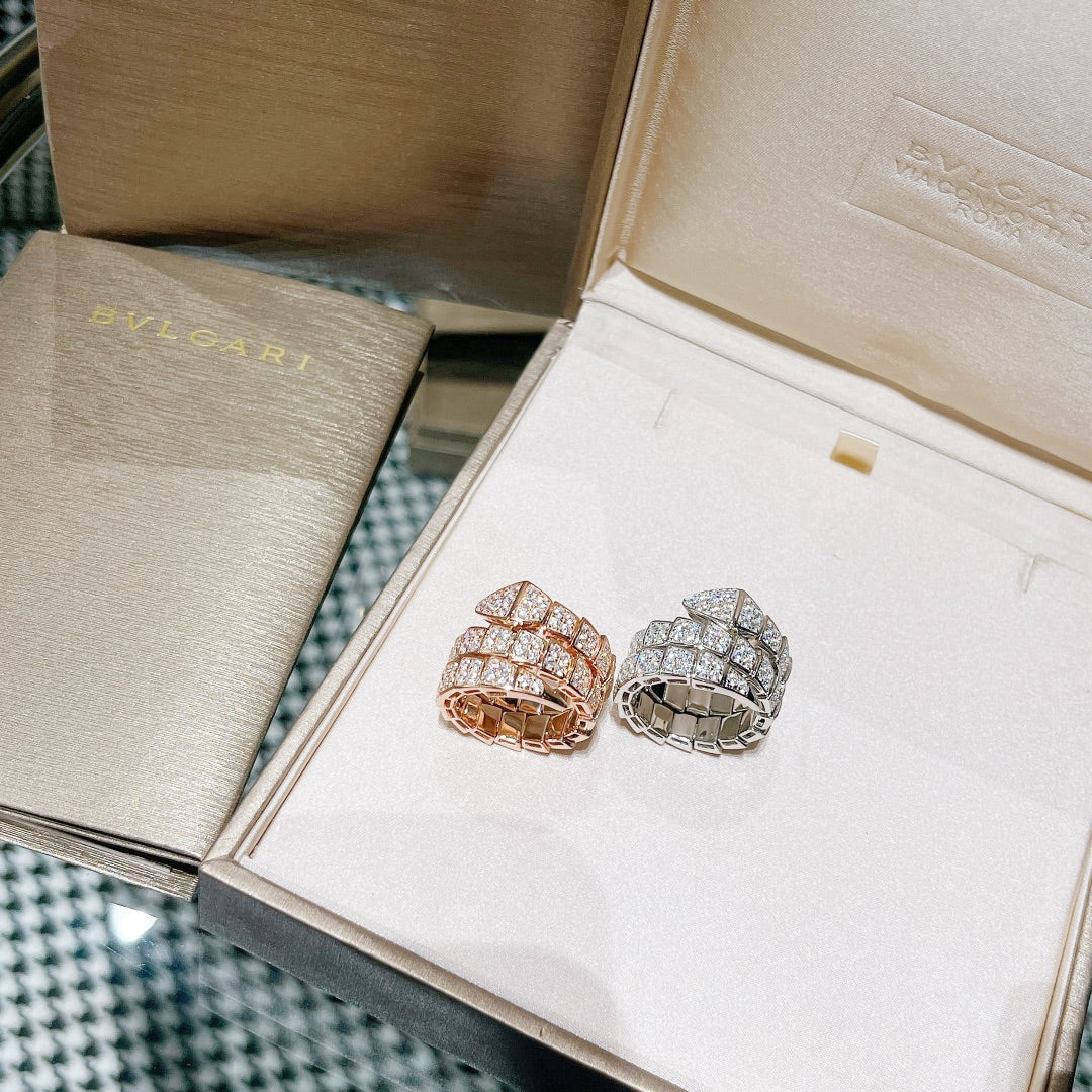 18K BVLGARI Serpenti Viper Full Pave Diamond Ring